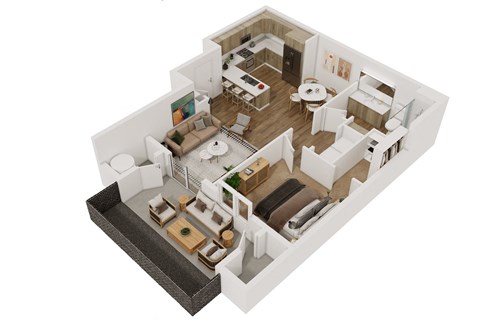 Floor plan for 1 bed, 1 bath, 872 sqft